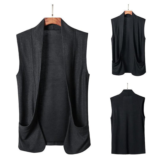 Men's Turndown Solid Color Split Joint Long Sleeves Knitting Vest