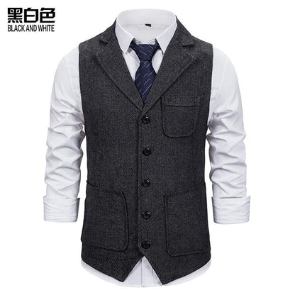 Men's Woollen Single Breasted Turndown Tough Guy Suit Vest