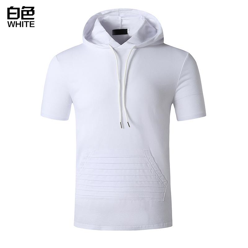 Men's Muscle Workout Hooded Sports Short Sleeves T-shirt