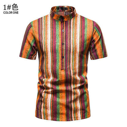 Men's Hawaii Casual Henry Stand-Up Collar Short Beach Shirts