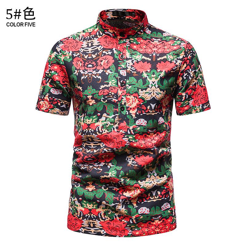 Men's Hawaii Casual Henry Stand-Up Collar Short Beach Shirts