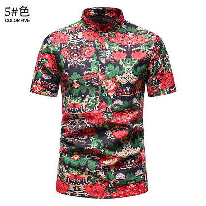 Men's Hawaii Casual Henry Stand-Up Collar Short Beach Shirts