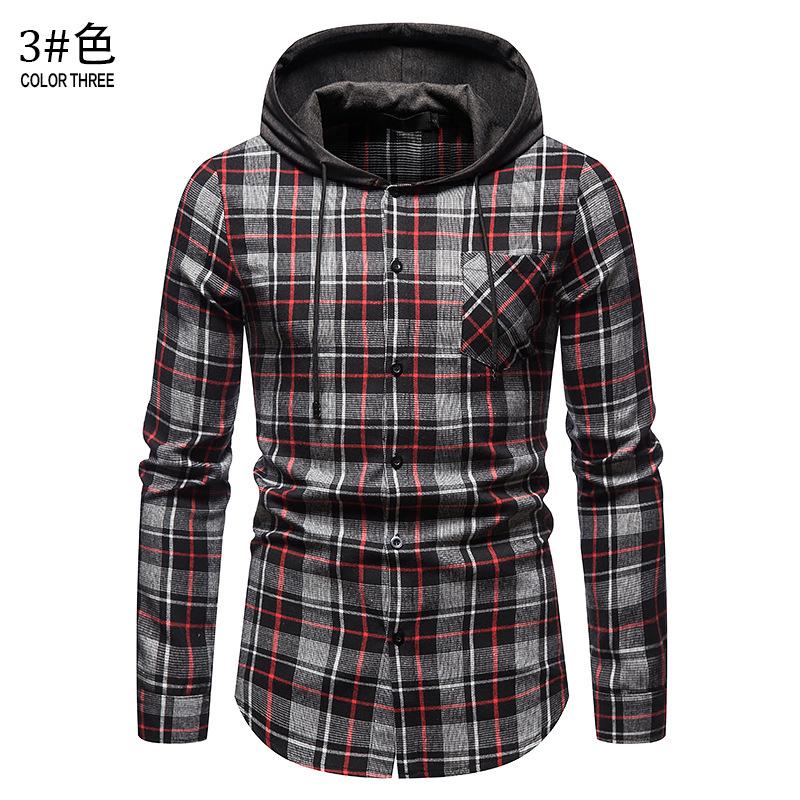 Men's Long Sleeves Hoodie Grid Flannel Shirts