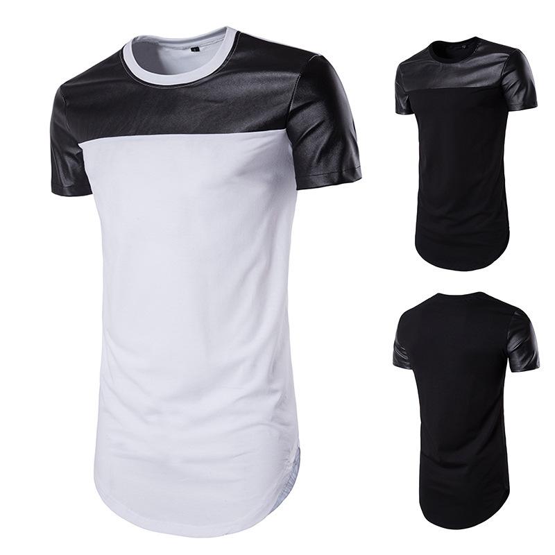 Men's Round Neck Short Sleeves Street Style Circle Hem Solid Color Split Joint T-shirt