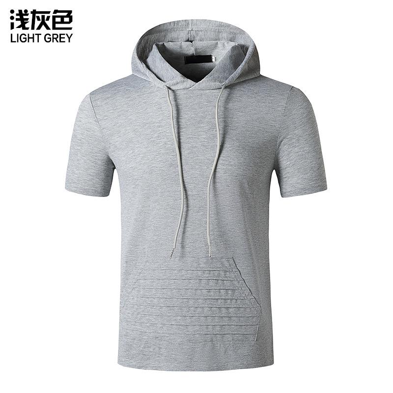 Men's Muscle Workout Hooded Sports Short Sleeves T-shirt