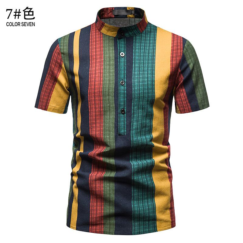 Men's Hawaii Casual Henry Stand-Up Collar Short Beach Shirts