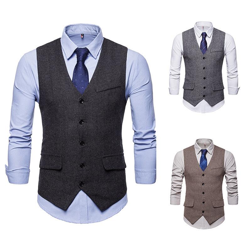 Men's Woollen Single Breasted Tough Guy Suit Vest