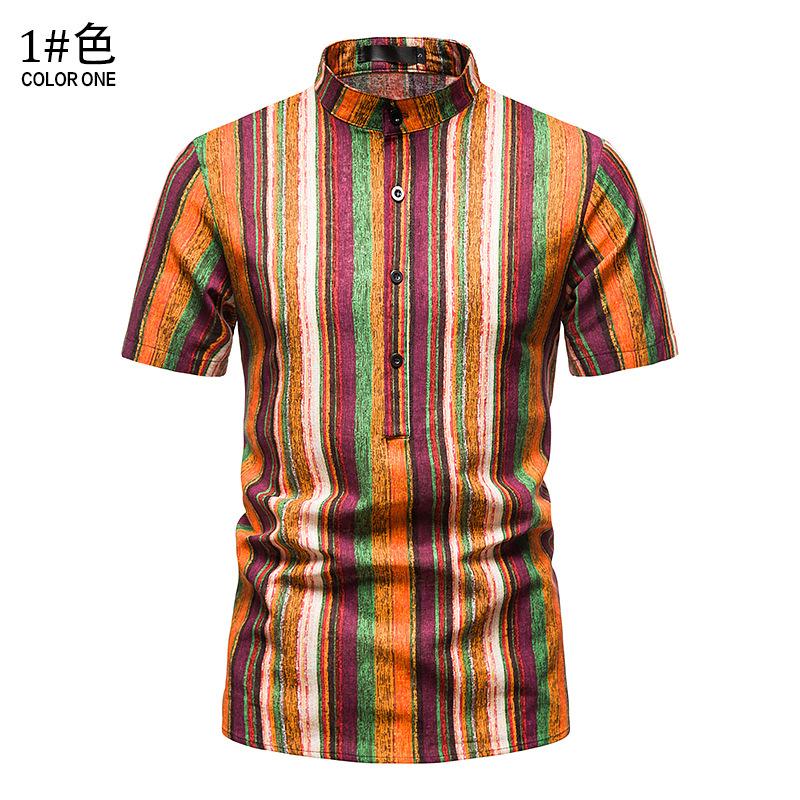 Men's Hawaii Casual Henry Stand-Up Collar Short Beach Shirts