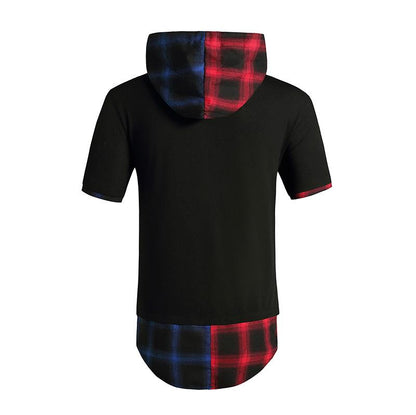 Men's Fashion Hip-Hop Hooded Short Sleeves Flannel T-shirt