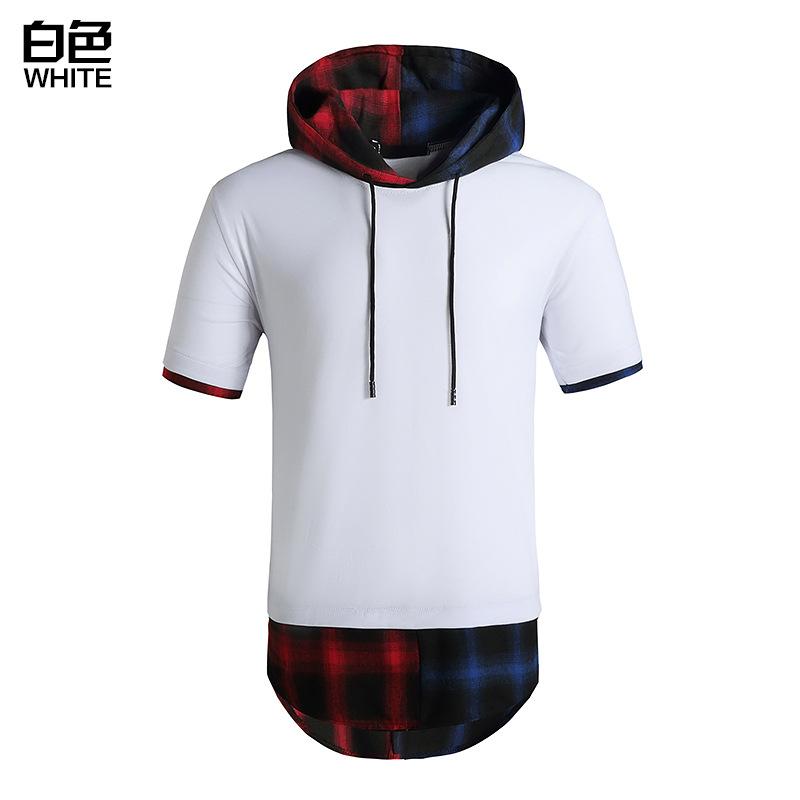 Men's Fashion Hip-Hop Hooded Short Sleeves Flannel T-shirt