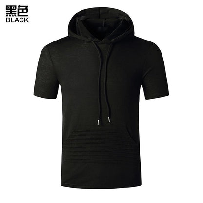 Men's Muscle Workout Hooded Sports Short Sleeves T-shirt