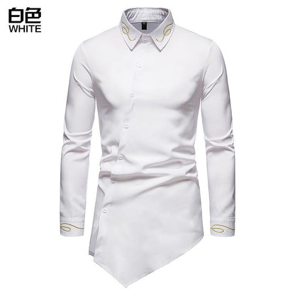 Men's Hollow Out Trend Embroidered Irregularity Long Sleeves Westen Cowboy Shirts