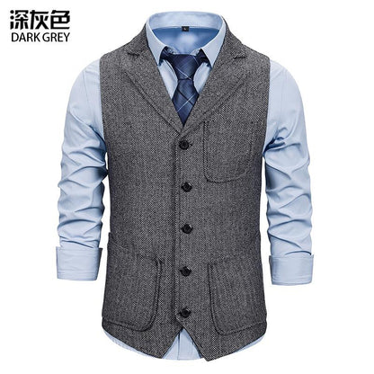 Men's Woollen Single Breasted Turndown Tough Guy Suit Vest