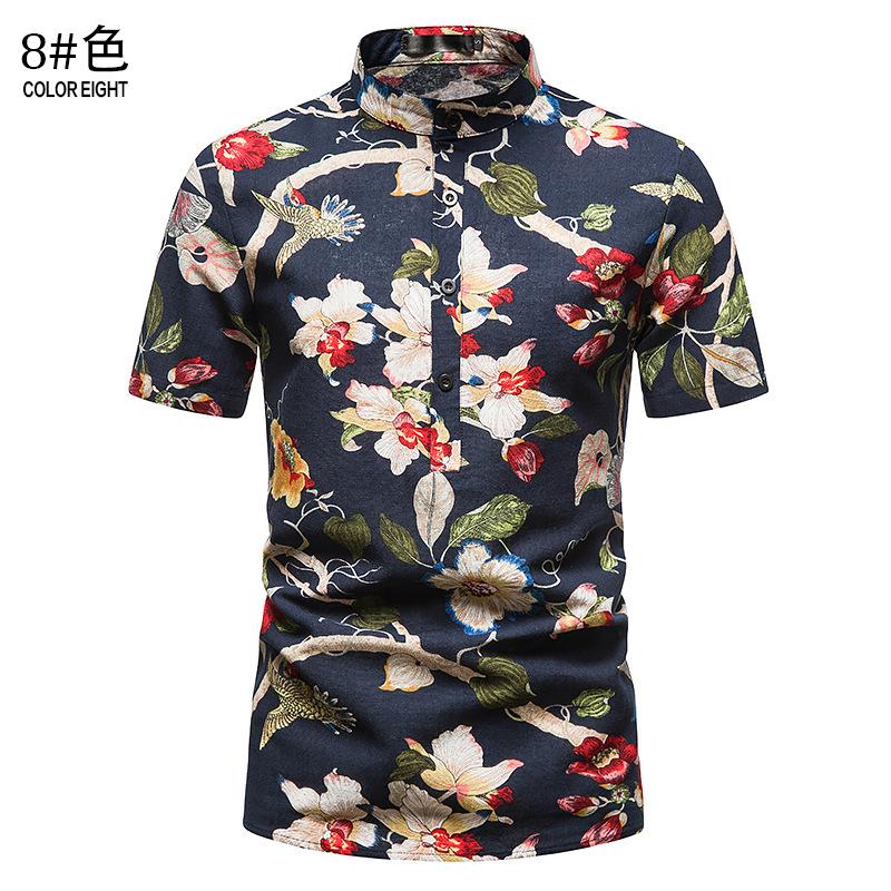 Men's Hawaii Casual Henry Stand-Up Collar Short Beach Shirts