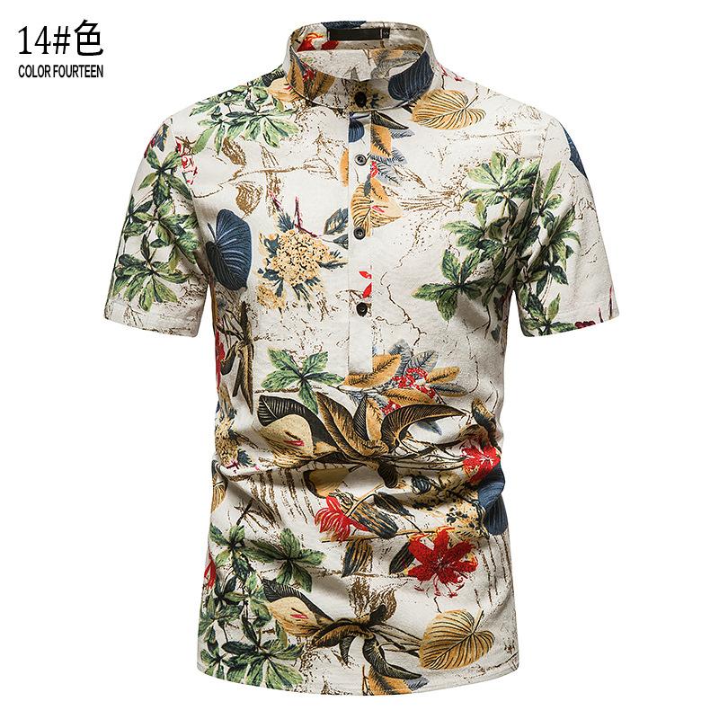 Men's Hawaii Casual Henry Stand-Up Collar Short Beach Shirts