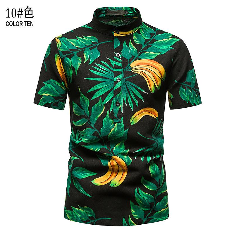 Men's Hawaii Casual Henry Stand-Up Collar Short Beach Shirts