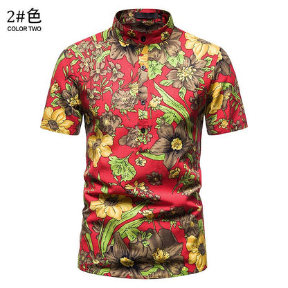 Men's Hawaii Casual Henry Stand-Up Collar Short Beach Shirts