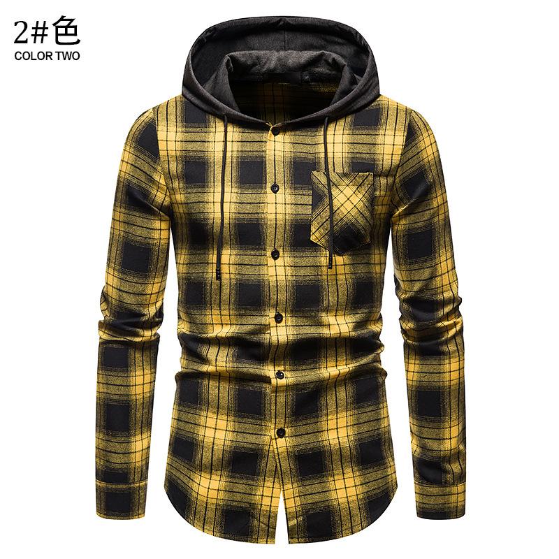 Men's Long Sleeves Hoodie Grid Flannel Shirts