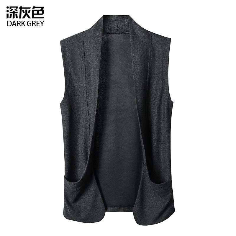 Men's Turndown Solid Color Split Joint Long Sleeves Knitting Vest