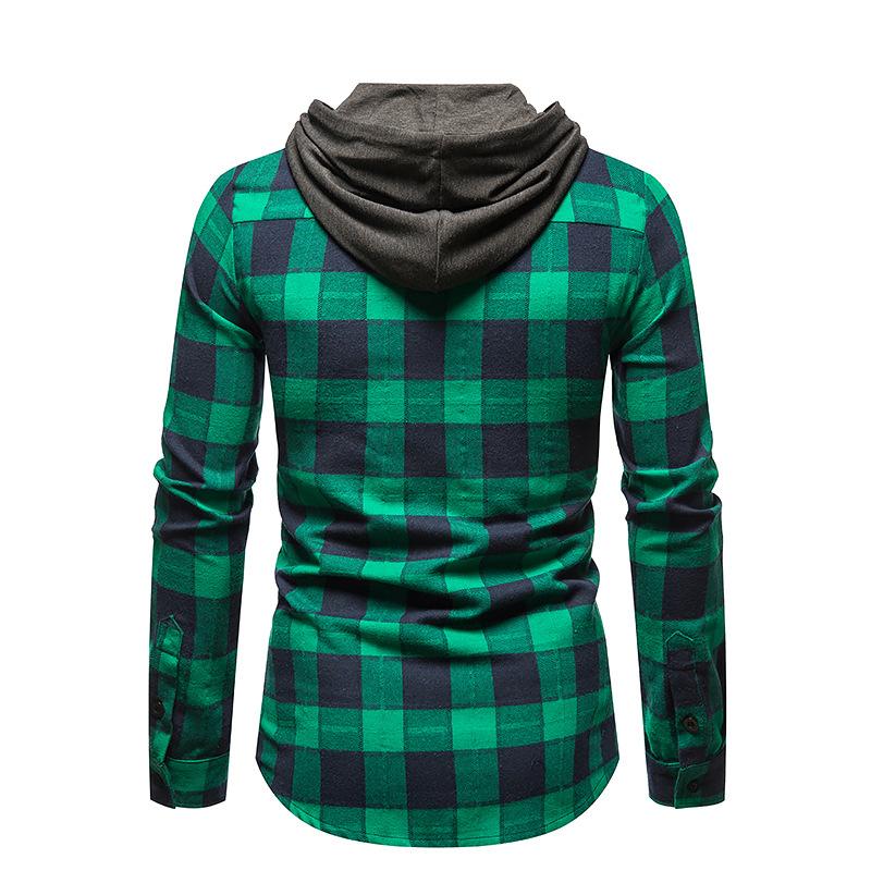 Men's Long Sleeves Hoodie Grid Flannel Shirts