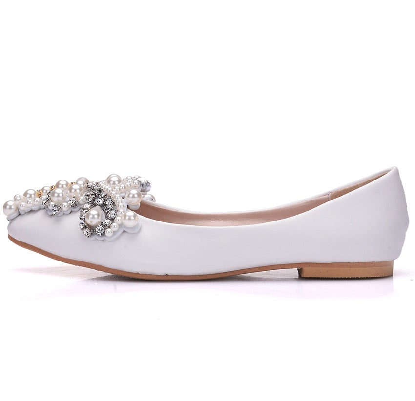 Women Pointed Toe Shallow Rhinestone Beads Flora Wedding Flats