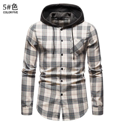 Men's Long Sleeves Hoodie Grid Flannel Shirts