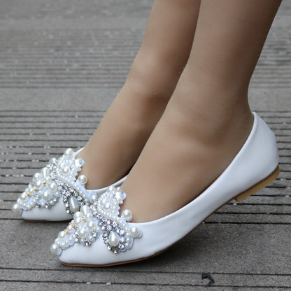 Women Pointed Toe Shallow Rhinestone Beads Flora Wedding Flats