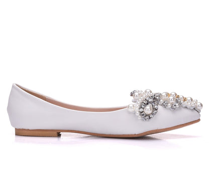 Women Pointed Toe Shallow Rhinestone Beads Flora Wedding Flats