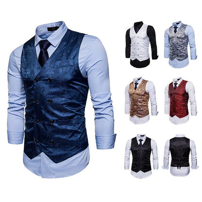 Men's Fashion Color Block Gentleman Suit Casual Printing Vest Blazer Vest