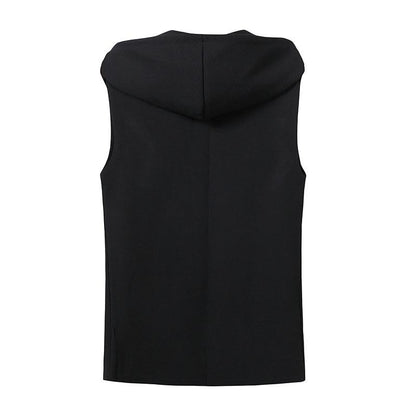 Men's Casual Hooded Vest Lightweight Sleeveless Hooded Blazer Workout Vest