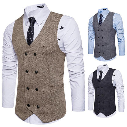 Men's Woollen Double Breasted Tough Guy Suit Retro Vest