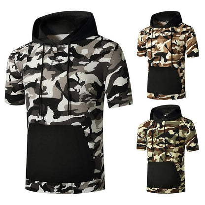 Men's Muscle Hooded Sports Short Sleeves T-shirt