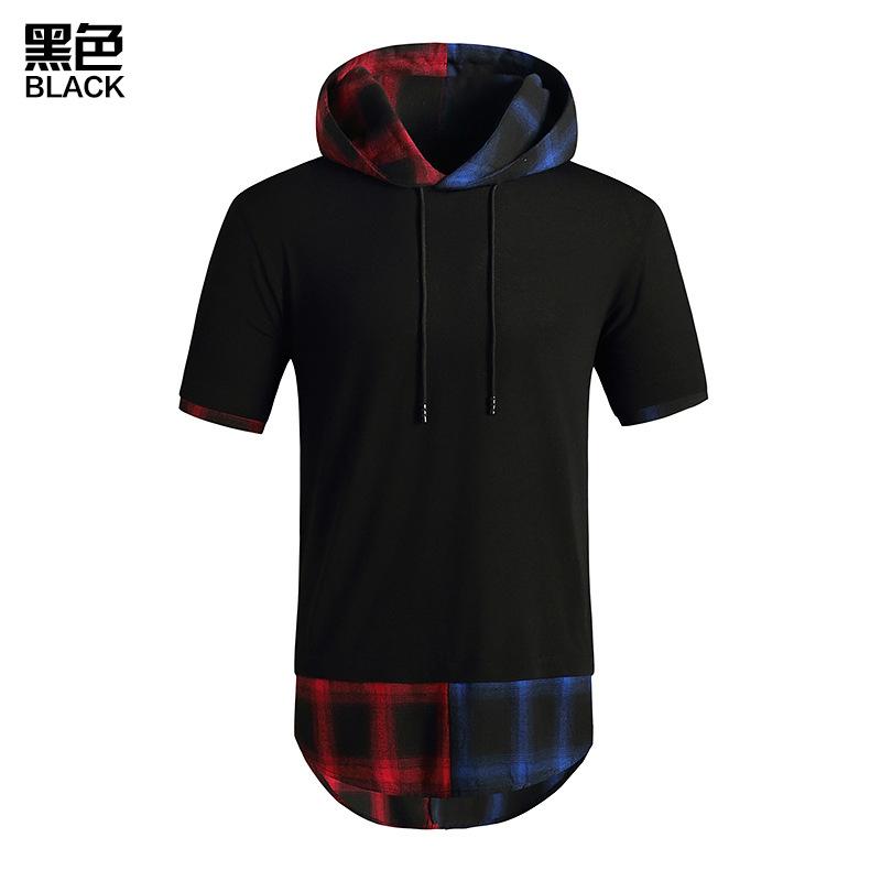 Men's Fashion Hip-Hop Hooded Short Sleeves Flannel T-shirt