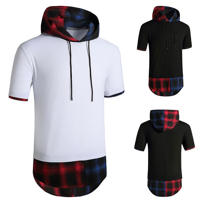 Men's Fashion Hip-Hop Hooded Short Sleeves Flannel T-shirt