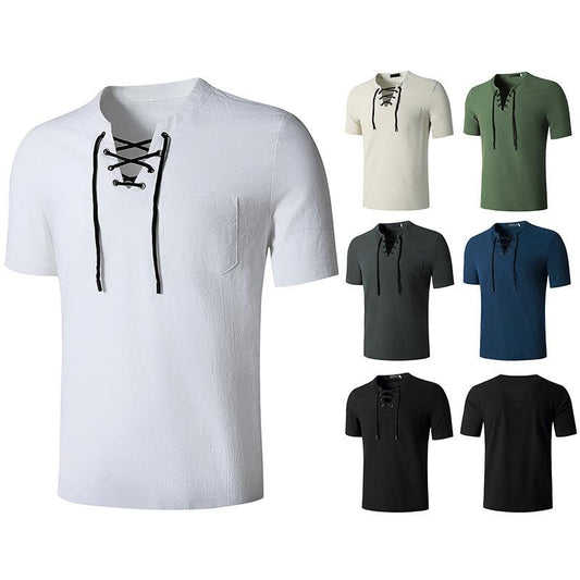 Men's Fashion Linen Hip-Hop V-Neck Yoga Tops T-shirt