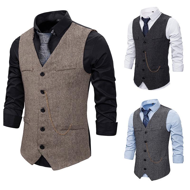 Men's Woollen Single Breasted Tough Guy Suit Vest