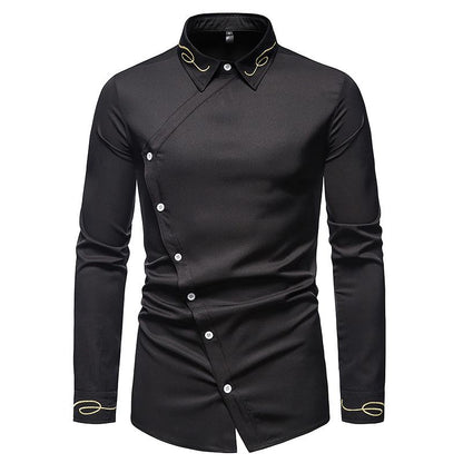 Men's Hollow Out Trend Embroidered Irregularity Long Sleeves Westen Cowboy Shirts