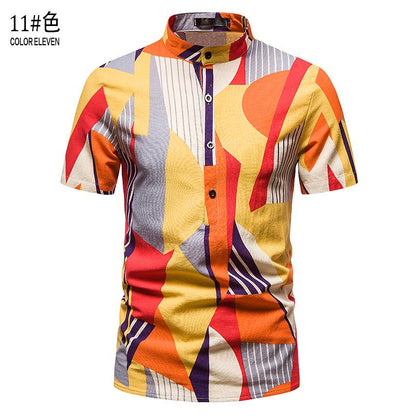 Men's Hawaii Casual Henry Stand-Up Collar Short Beach Shirts