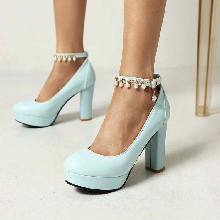 Sequins Thick Heel Super High Heel Buckle Large Size Platform Pumps