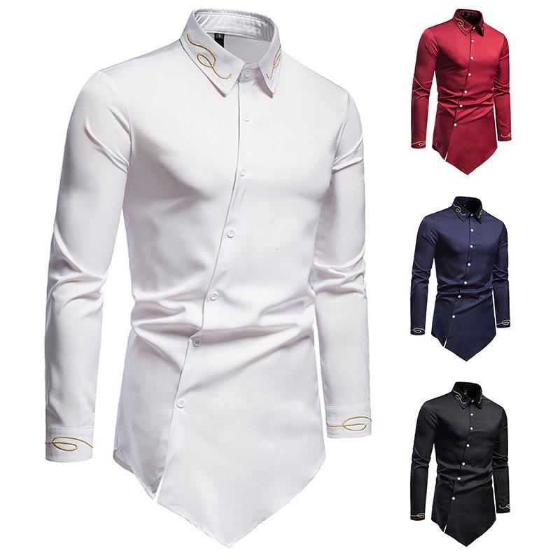 Men's Hollow Out Trend Embroidered Irregularity Long Sleeves Westen Cowboy Shirts