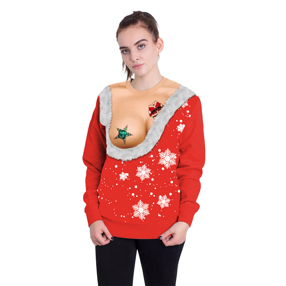 Christmas Spoof Chestless Turtleneck Crewneck Couple Sweater