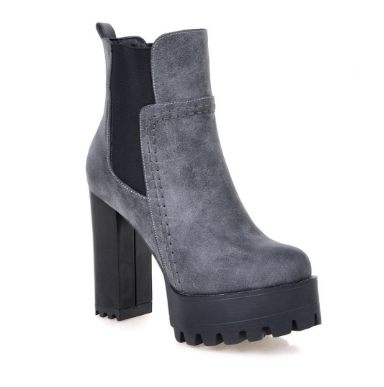 Faux Leather High Heels Women Short Boots Chunky Heel