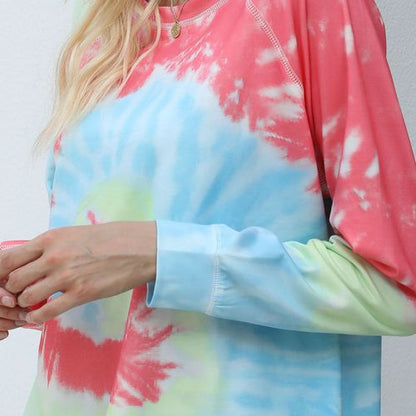 Womens Gradient Long Sleeve Tie Dyed T Shirt Top Round Neck Sweater