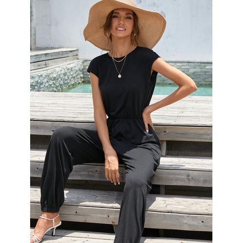Womens Solid Color Sleeveless Jumpsuit