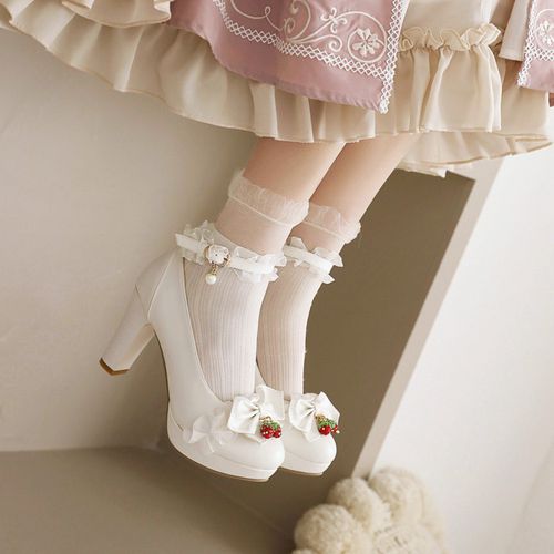 Women Pumps High Heels Ankle Straps Shoes with Bowtie