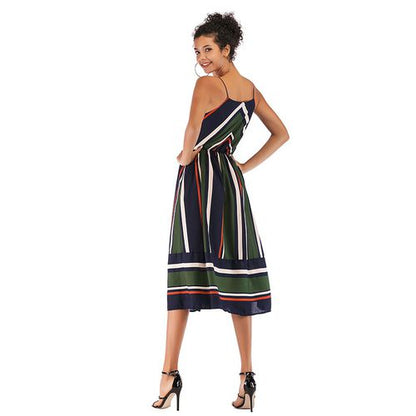 Striped Swing Skirt Irregular Chiffon Women Dresses