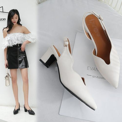 Women Pointed Toe Slingbacks High Heel Chunky Sandals