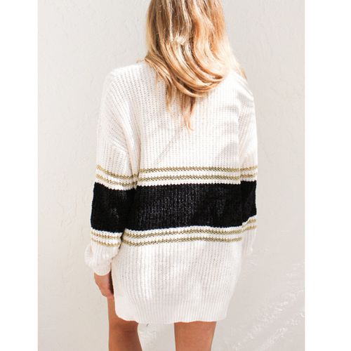 Womens Pullover Color Contrast Long Sleeved Sweater