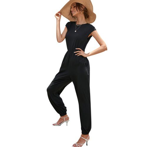 Womens Solid Color Sleeveless Jumpsuit
