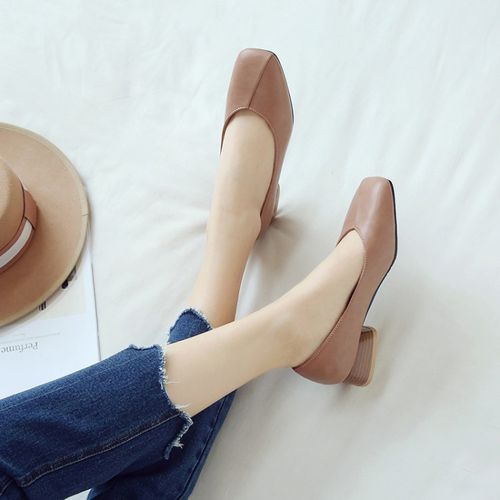 Square Toe Women Mid Heel Chunky Pumps